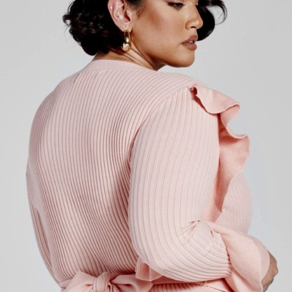 FTF Pink Dahlia Ruffle Detail Wrap Sweater Size 2 (18/20) - Picture 2 of 5